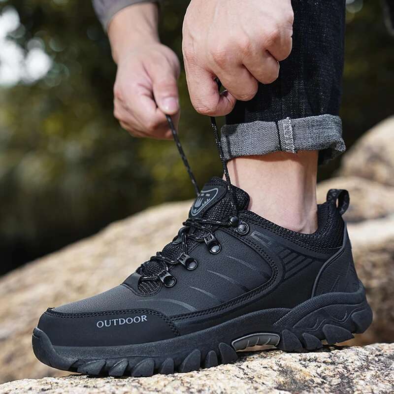 for Men Walking Sneakers Leather Waterproof Mountaineering Camping Hiking Thick Sole Comfortable Running Shoes