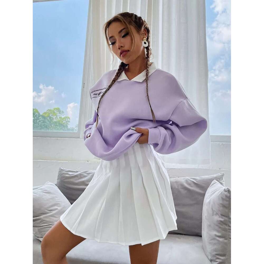 Custom Baseball & Slogan Graphic Drop Shoulder Pullover Sweatshirt Fashion Girls Sweatshirts Women