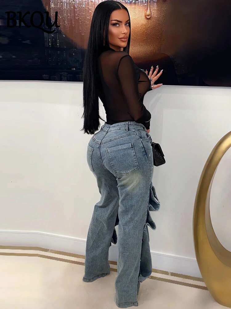 Fashion Straight Jeans Women's Detachable Button Decoration Denim Wide Leg Pants High Waist Hipster Streetwear Bottoms