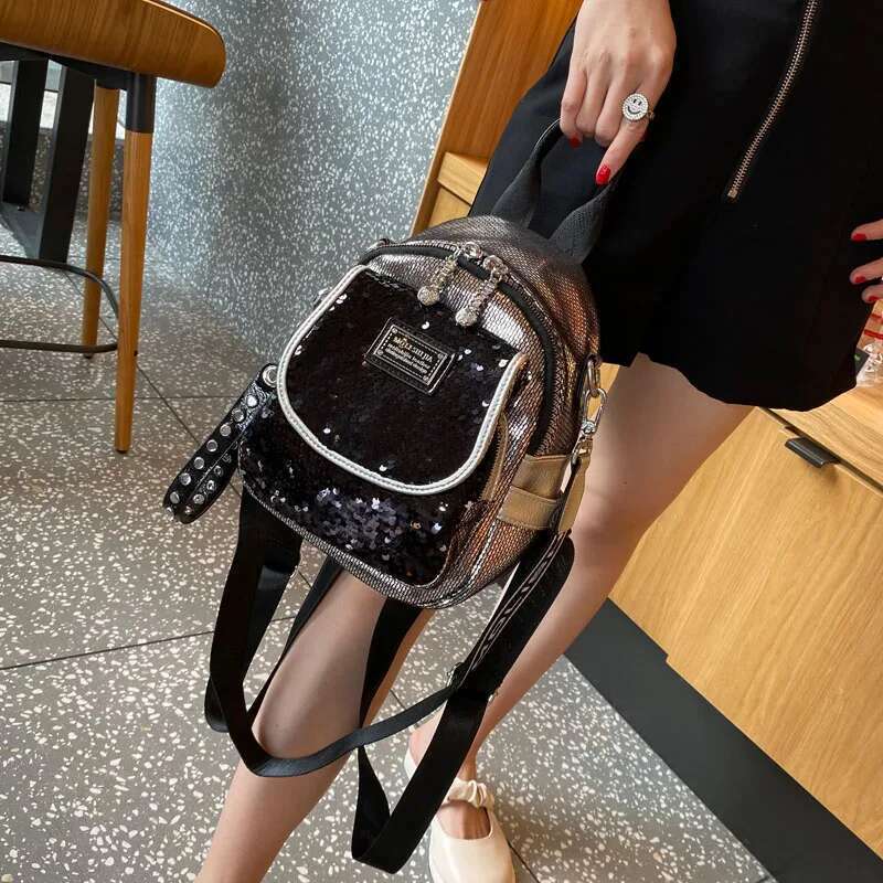 Women's Bags Ita Pack Sequines Women's Rivet Designer Mini Backpack Women Shoulder Bolsos Travel School Bag Mochila