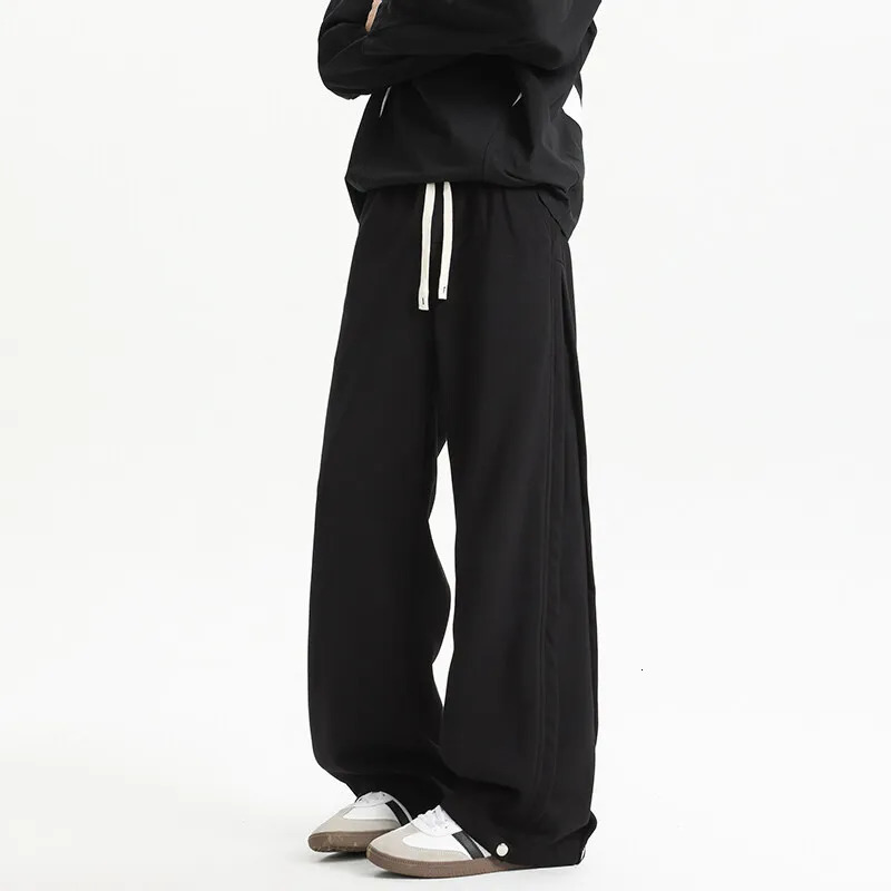 Mens Casual Pants Spring Summer Straight Wide Leg Elastic Waist Patchwork Solid Color Plus Size Relaxed Fit Comfort Stretch Breat 250303Z