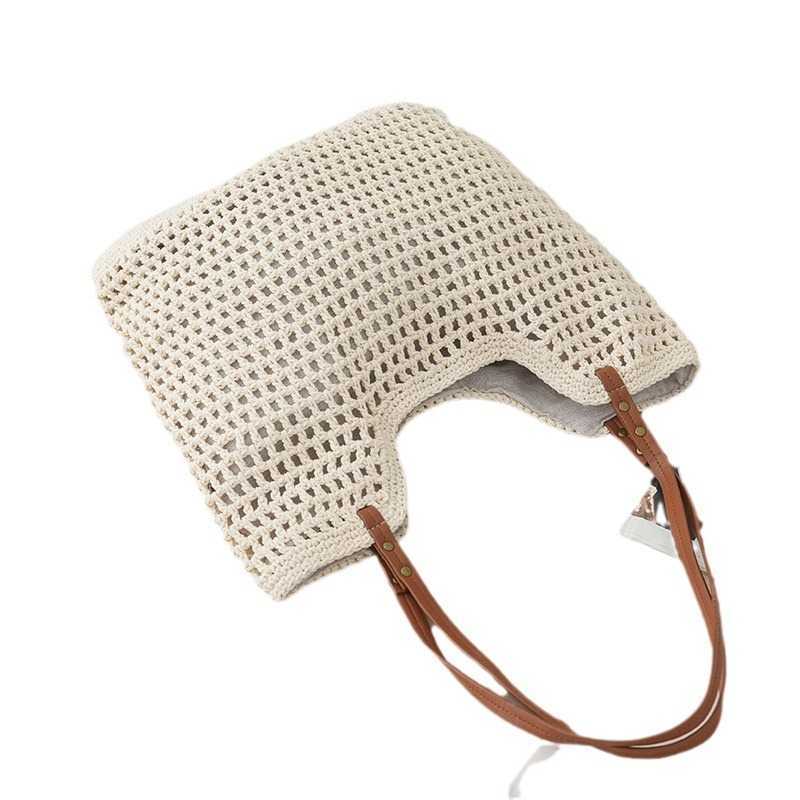 Beach vacation bag, women's bag, leisure hollow shoulder cotton thread woven bag, lazy style hand-held grass woven bag