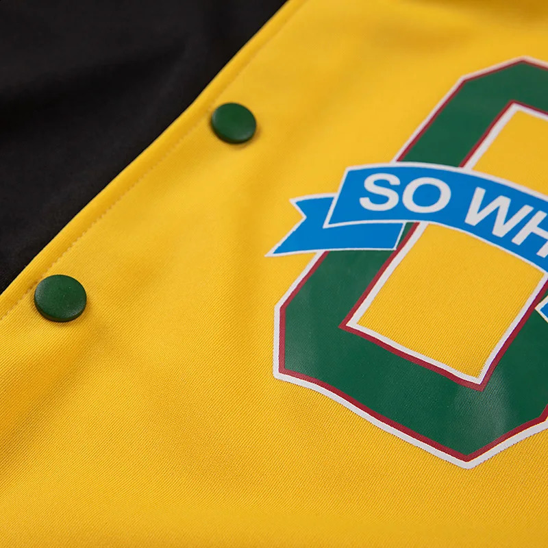 Fall Winter Print Patchwork Yellow Jackets For Women Long Sleeve Varsity Jacket Buttons Loose Baseball 250228