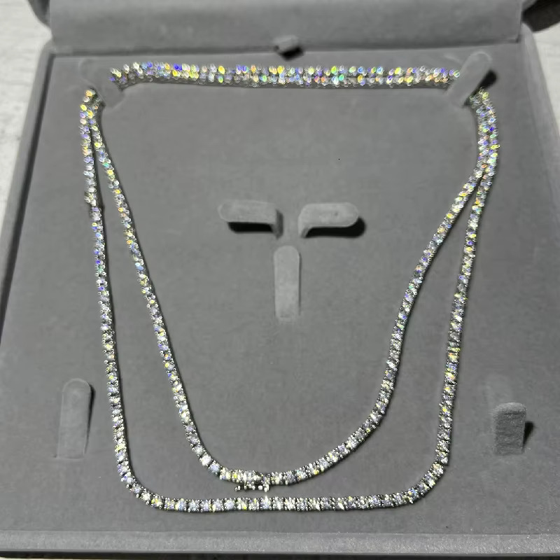 Iced Out 3mm Moissanite Dia VVS Sterling Sier Tennis Chain Necklace