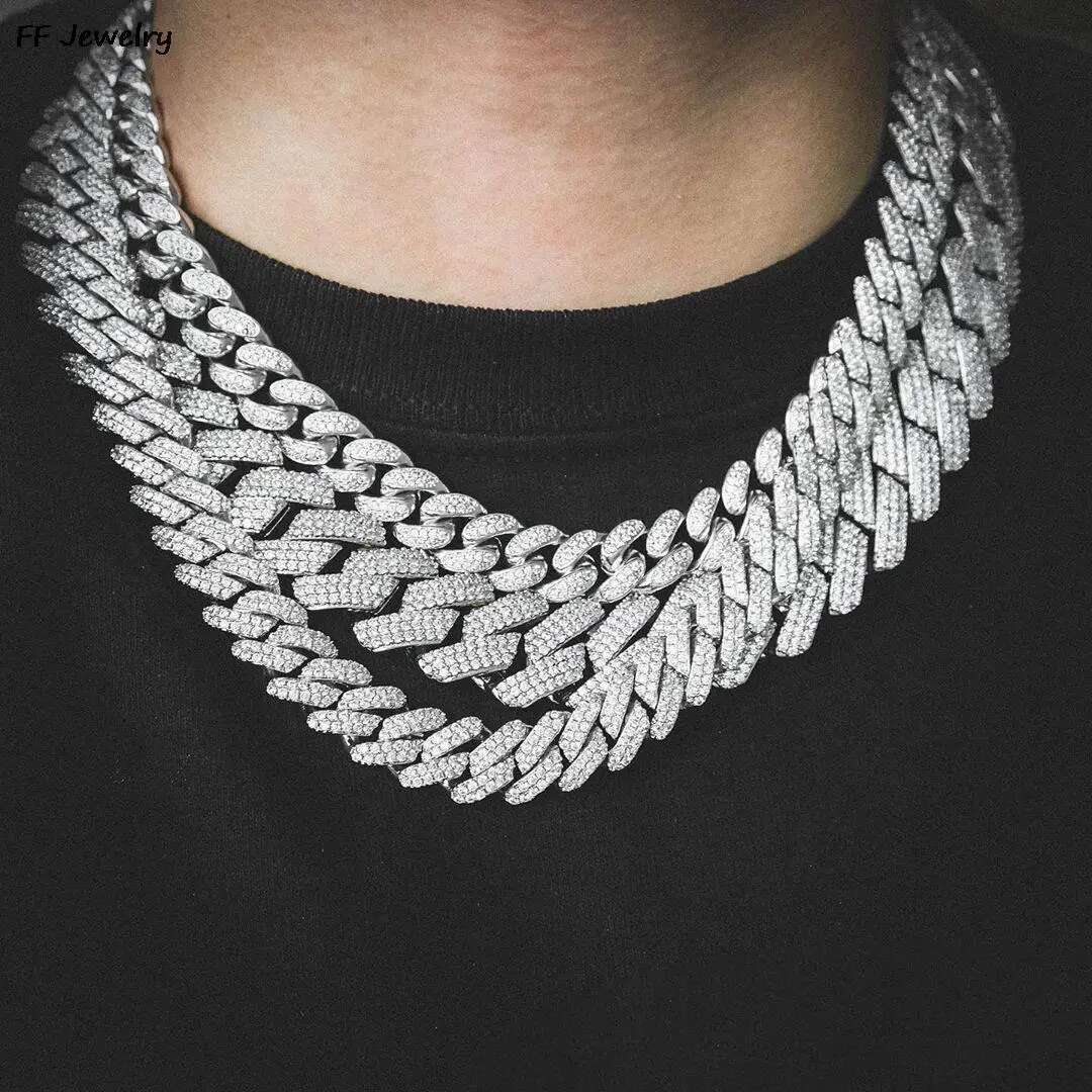 20MM 3 Row Men Hip Hop Prong k Chain Necklace Bg Iced Out Rhie Paved Miami Rhombus Cuban Necklaces Jewelry