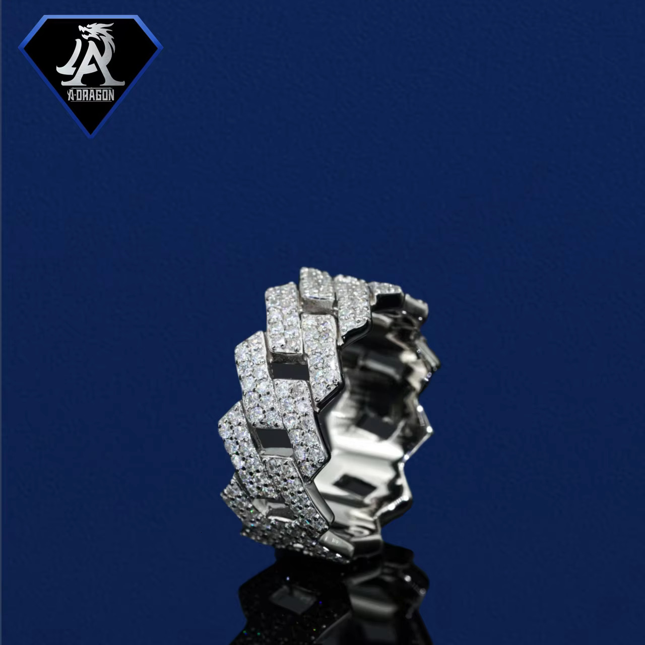 VVS Moissanite Hip Hop Pearl Rectangular Gold Plated Pure Sier Finger Strap Ring Jewelry Men's Boutique