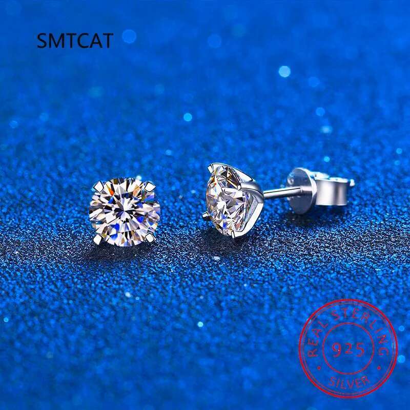 Classic Moissanite Stud Earrings, S Sier D Color Brilliant Round Cut Lab Created Dia Wedding Engagement Earrings MSE004