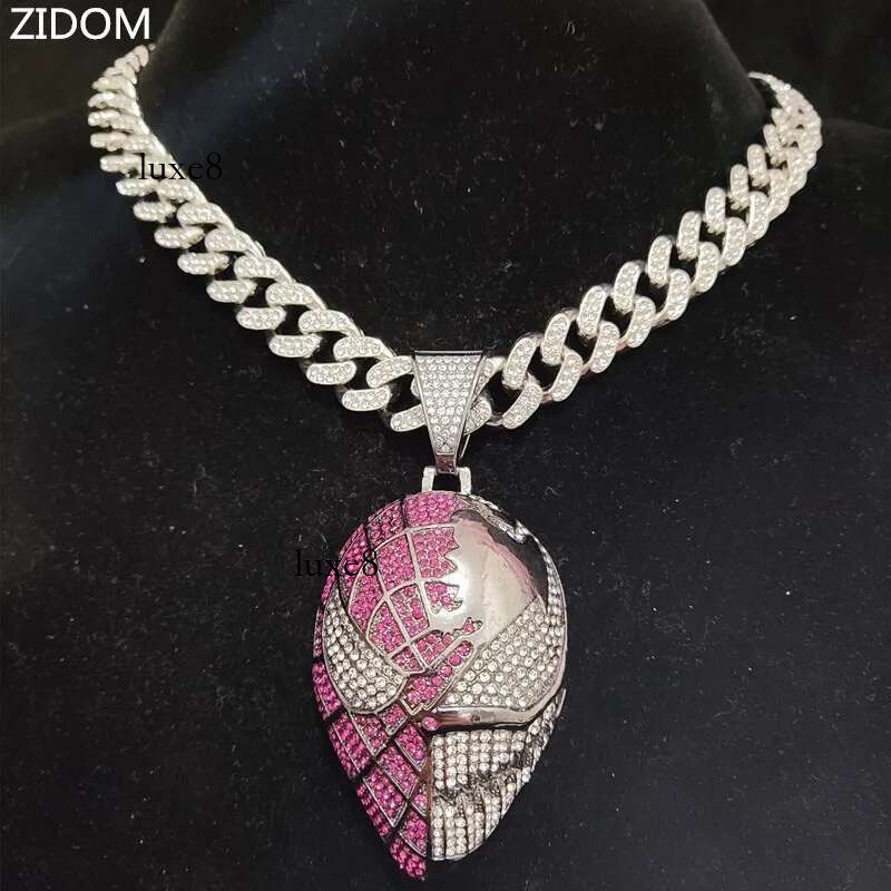 Men Women Hip hop Iced out Bg Mask Pendant Necklace crystal Cuban Chain Hiphop Necklaces fashion Charm jewelry