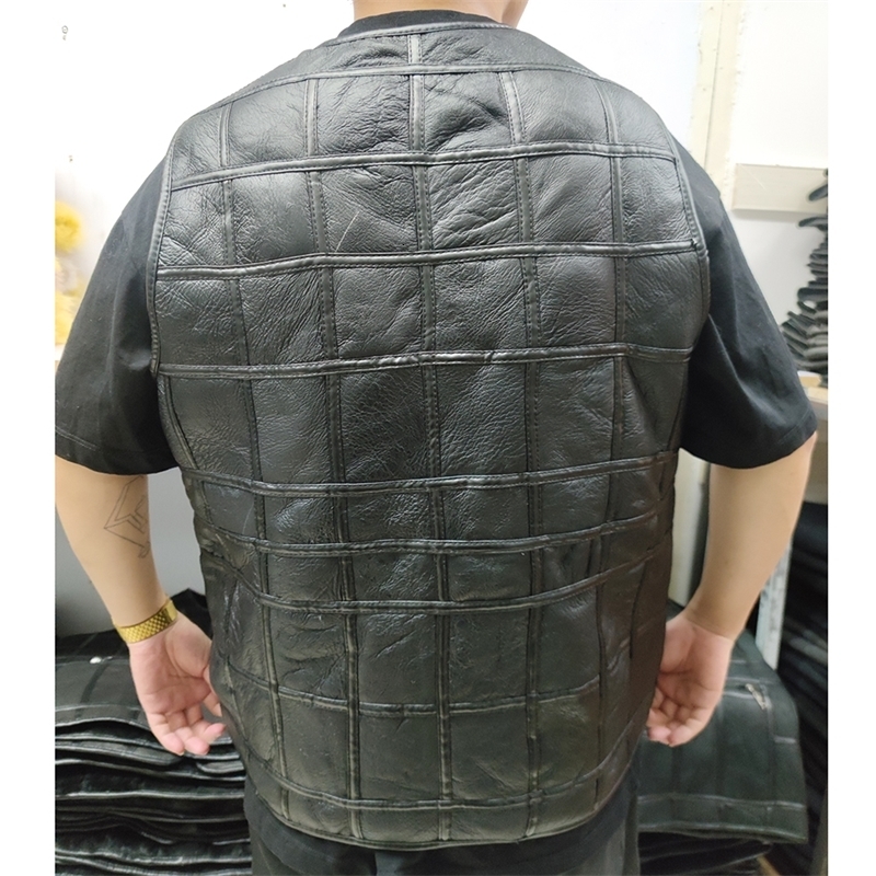 2024 Real Sheepskin Genuine Leather Vest Men Black Waistcoat Male Sleeveless Jacket Thick Motorcycle Multi Pocket Zipper 250114