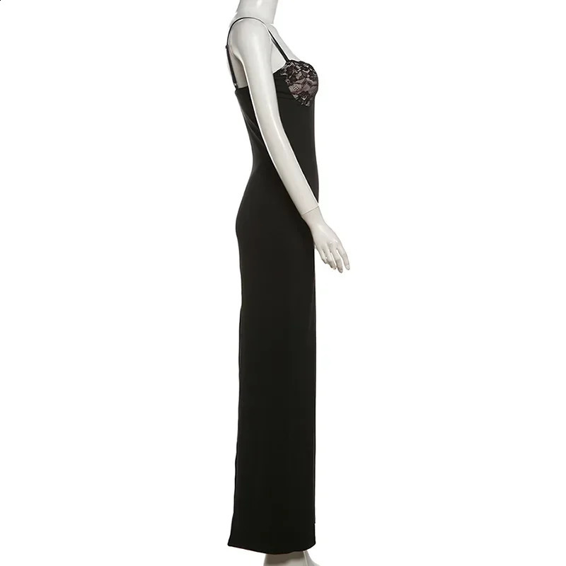 Lace Decoration Sexy Backless Party Club Birthday Maxi Y2K Womens Summer Dress Sleeveless Body Split Long 250228