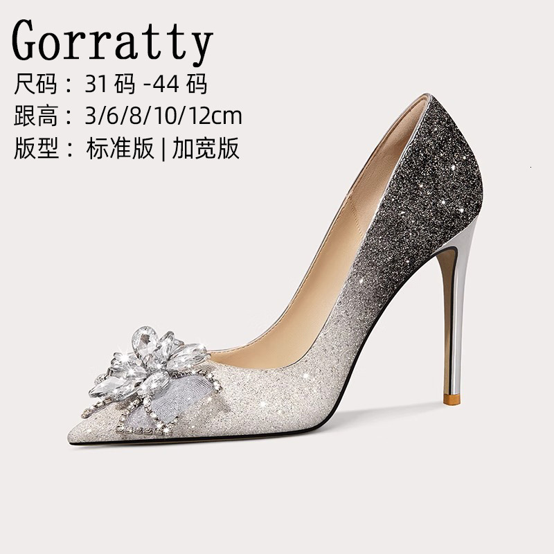 Fat wide feet, stunning gradient high heels, 2025 spring new style dinner engagement shoes, light mouth plus size women's shoes 41-44