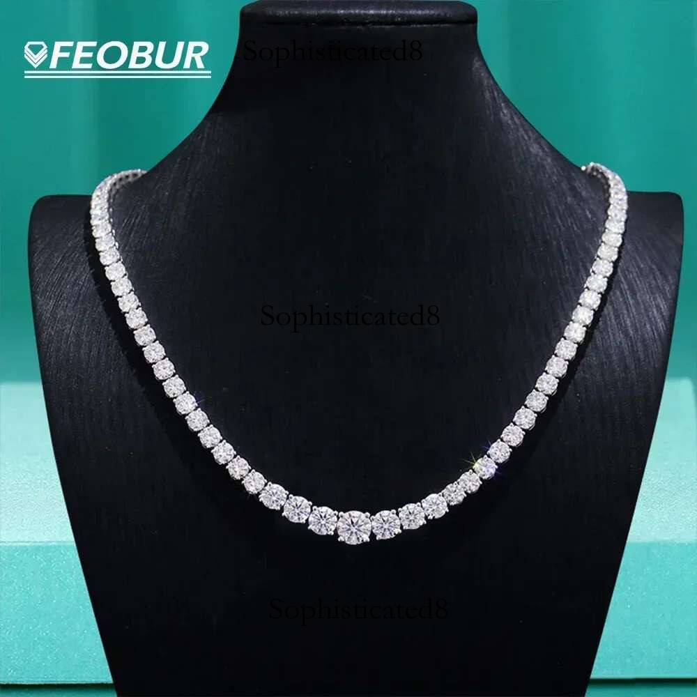 FEOBUR 6.5-3MM Gradient Moissanite Tennis Necklace for Women Sparkg Full Dia Jewelry Sterg Sier Chain
