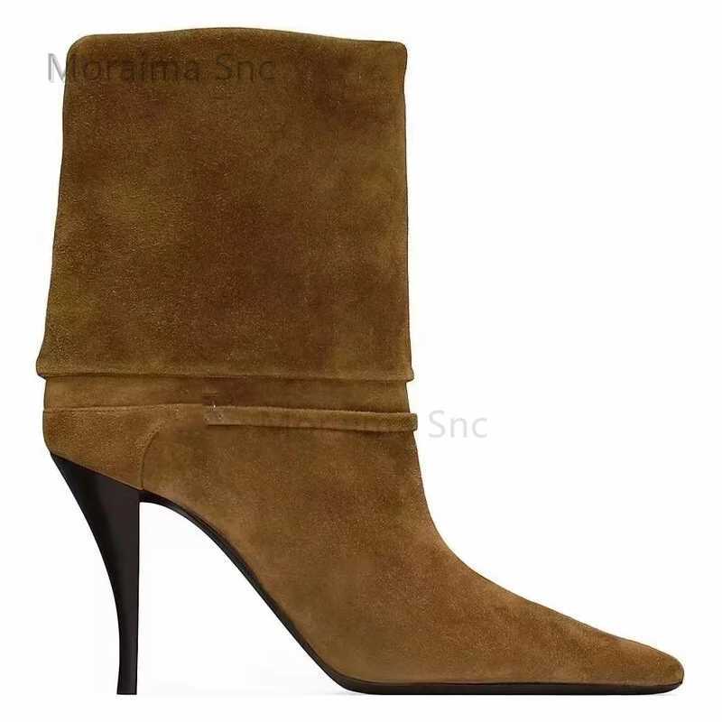 Womens High Heels Suede Ankle Boots Autumn Winter Slim Slip On Womens Shoes Fashionable Luxury Pointed Toe Leather Boots Z250303