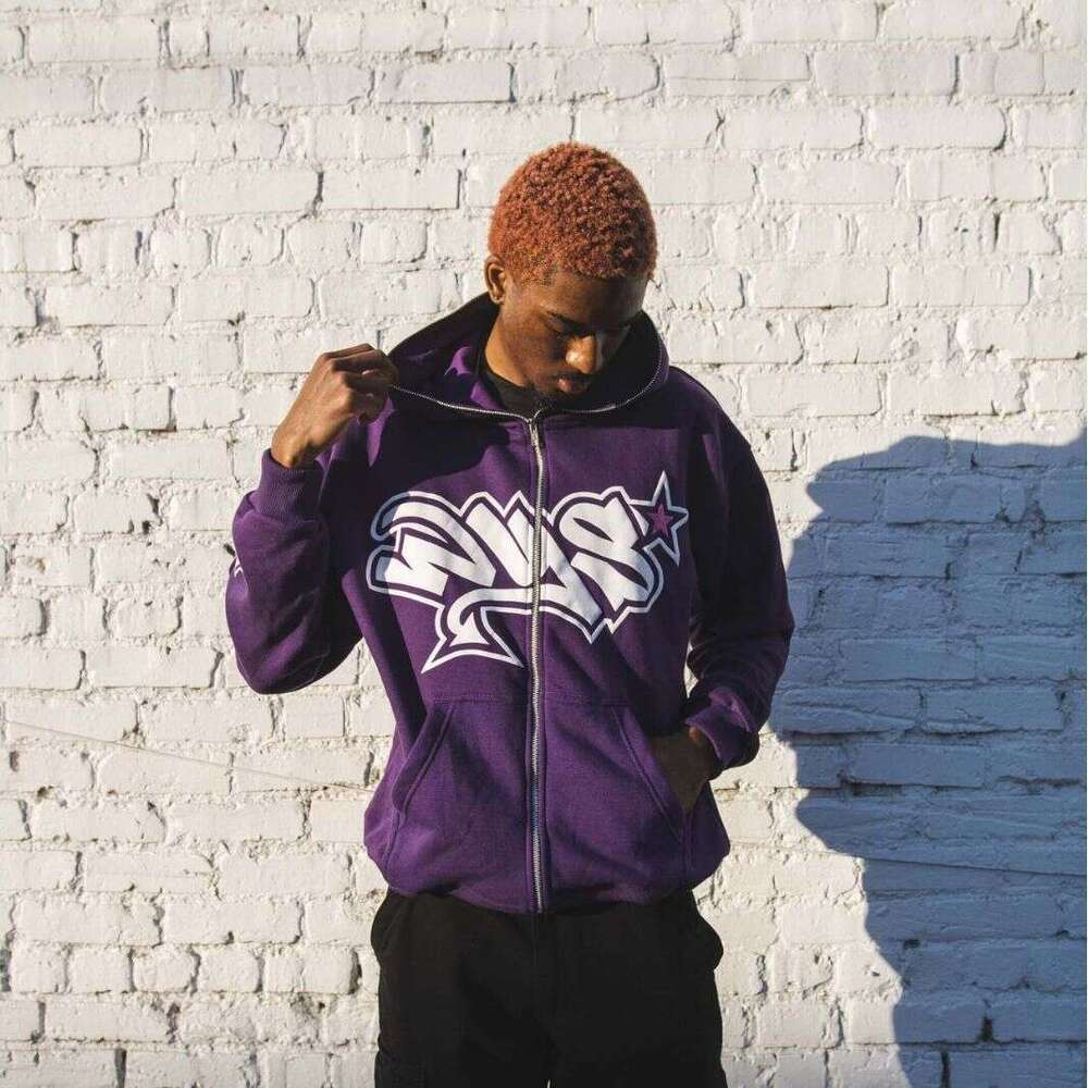 new American casual hooded cardigan zipper letter print personalized street style