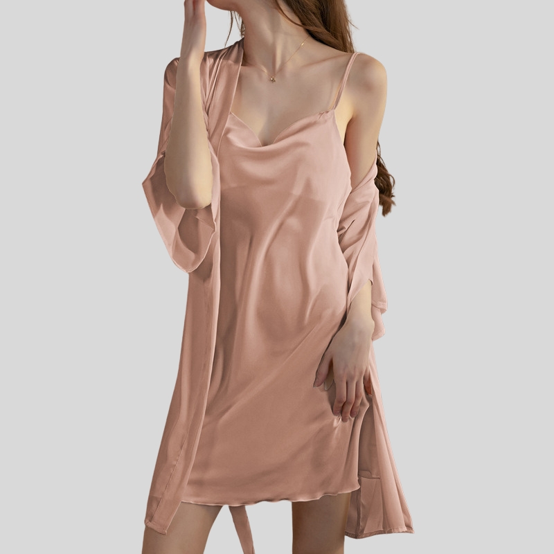 Sexy pajamas women's new summer suspender nightgown ice silk swing collar split fork beautiful back new loungewear