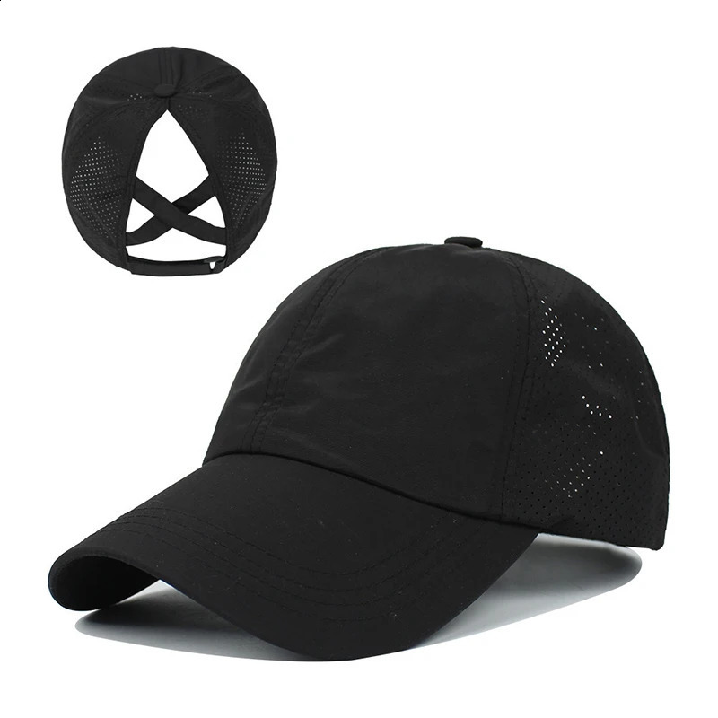 Summer Solid Color Baseball Caps Golf Wear Women Sport Leisure Cross tail Hat Mesh QuickDrying HalfHollow Mens ed Cap 250228