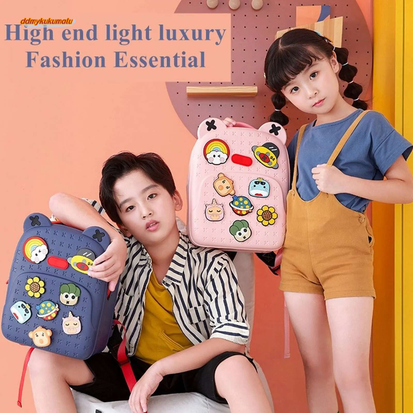 Kids Cute Lightweight Silicone Backpack Bag with 8pcs Cartoon Tags for 6-12Y Child Kindergarten Primary School Gift #ddmykukumalu