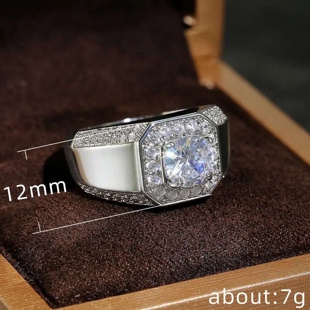 Sterg Sier Men AAA Crystal Zircon Stone Wedding Ring Brilliant Noble Engagement Engage Party Plata Rings Stamp