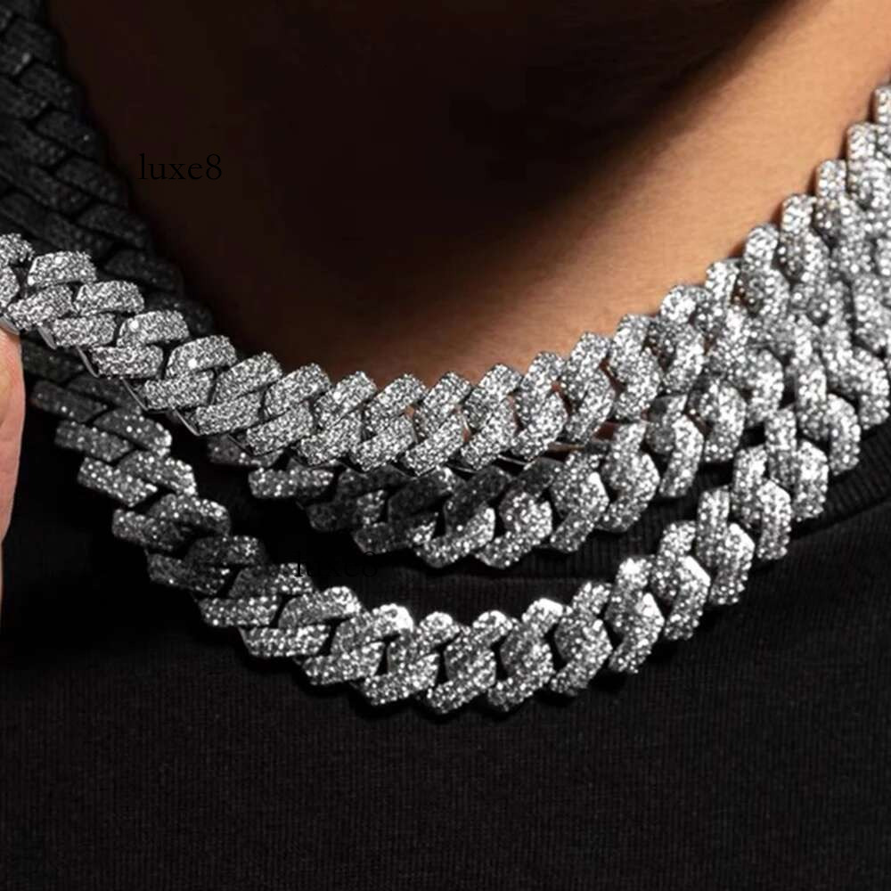 14MM Dia k Chain Men Women Iced Out 2 Row Rhie Paved Rhombus Prong Cuban Necklaces Hip Hop Jewelry