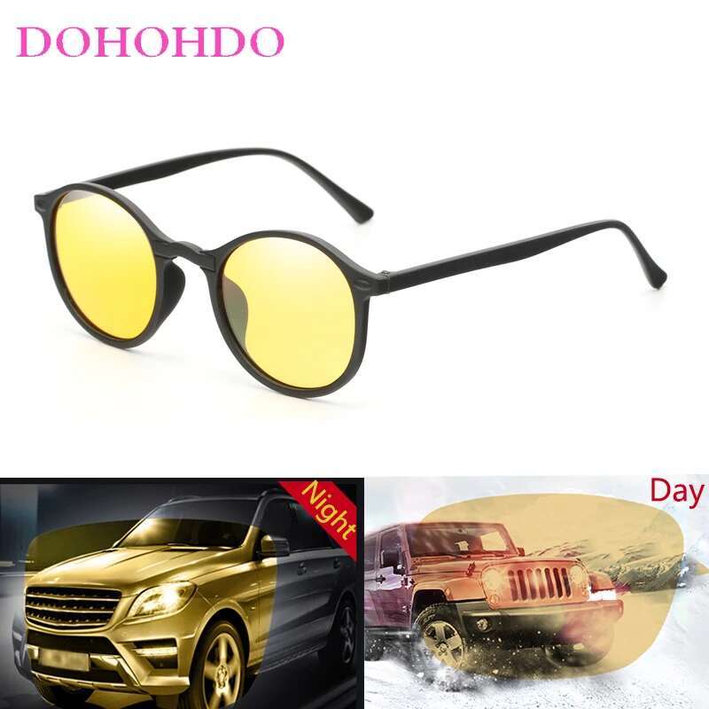 DOHOHDO Night Vision Sunglasses Unisex Men Goggles Yellow Classic Round Frame Driver Eyewear Male Female Glasses UV400