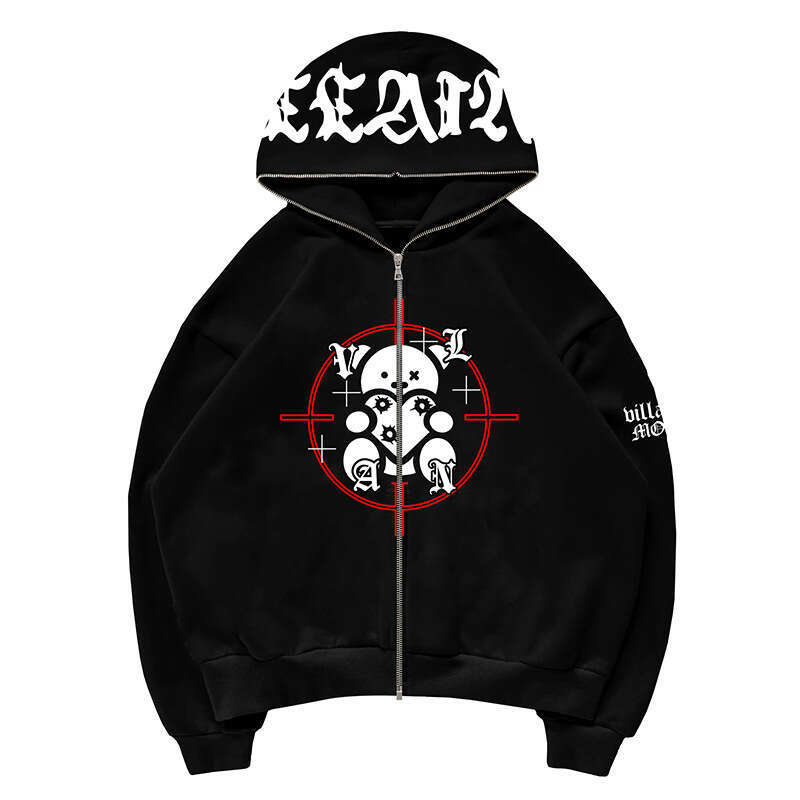 Autumn and Winter Harajuku Y2K Trendy Brand Letter Cartoon Printed Long Zipper Hoodie Coat Loose Gothic INS