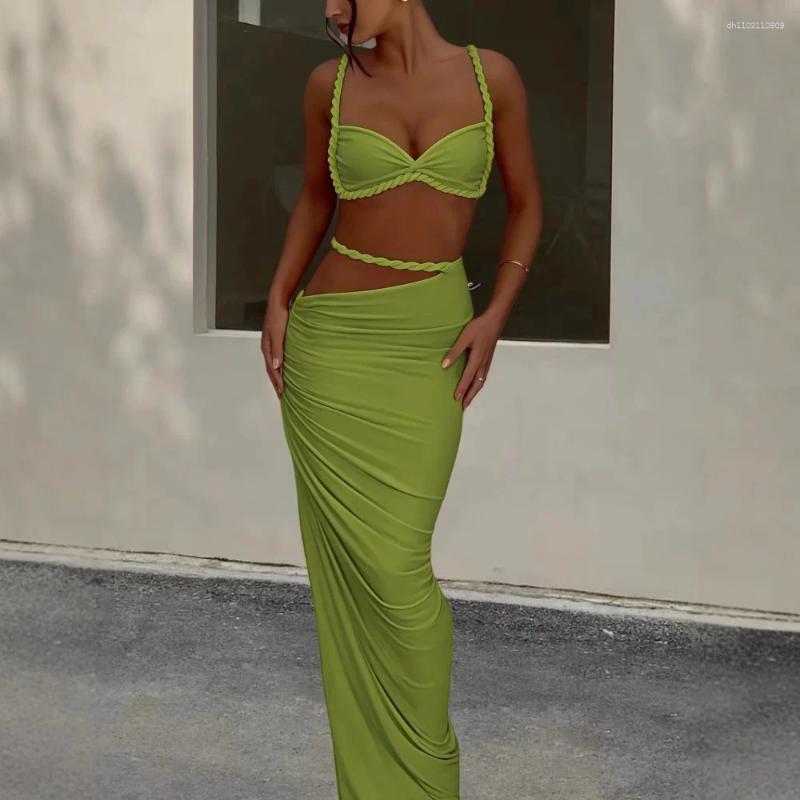 Women's Designer Swimsuit Beach Vacation Style Tanknis 2025 Summer New Arrival - Sexy Backless and Leg-Exposing Halter Top & Bodycon Hip-Wrapping