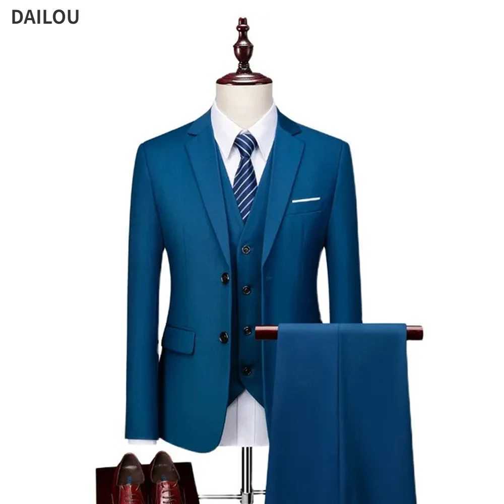 Men Suits For Wedding Elegant 3 Pieces Set Luxury Fashion Classic Full Jackets Vest Pants Blazers Outfit Formal Costume M250303