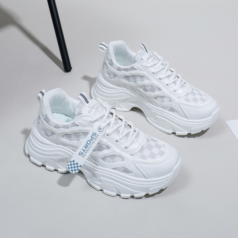 Grid Fashion White Shoes Designer s New Low Top 2025 Spring summer Edition Breathable Thick Bottom Height Increasing Casual Outdoor Women s Sports Sho