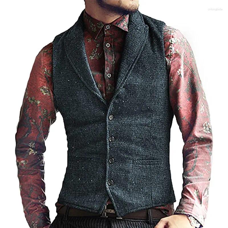 Suit Vests For Men Men's Herringbone Slim Fit Waistcoat for Wedding Groomsmen - Mens Tweed Suits Fashion Jacket