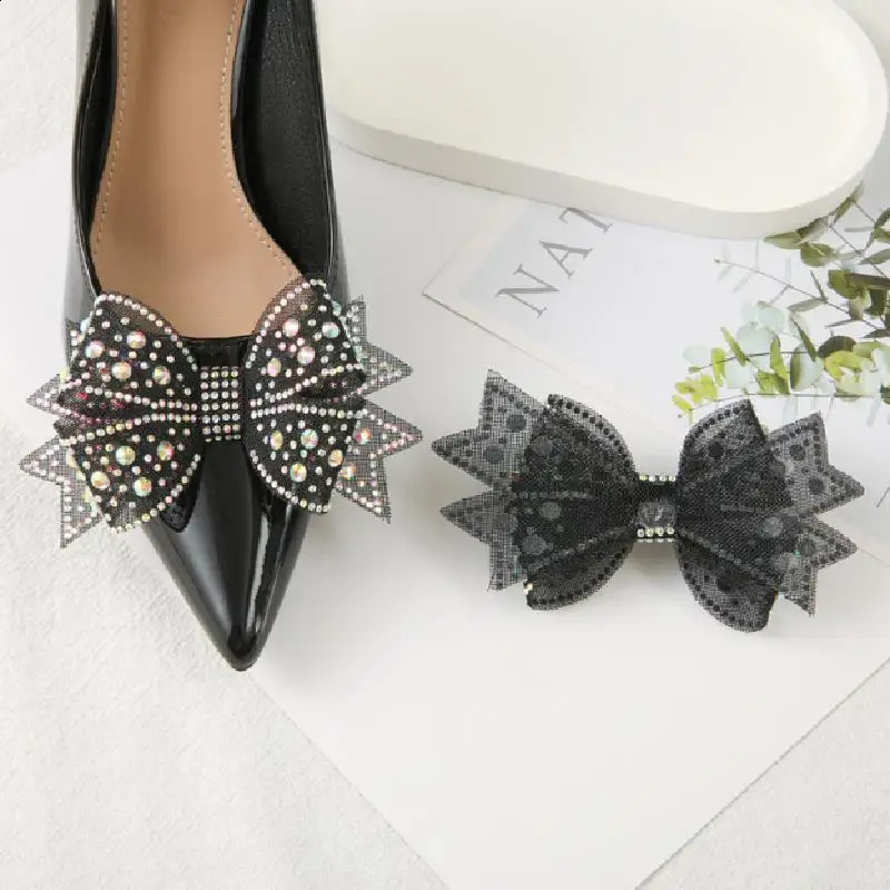 2PCS Elegant Detachable Bow Detail Shoe Clips For Decorating Wooden Flat Sandals DIY Accessory EasyMatch Shoe Decoration 250218