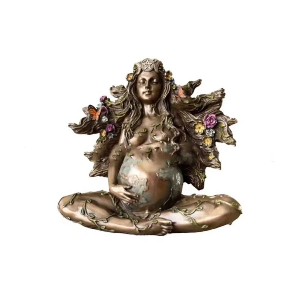 High Quality Gaia Fairy and Butterfly Decorate Buddha Statue Mother Earth Statue Goddess Healing Chakra Meditation T250303