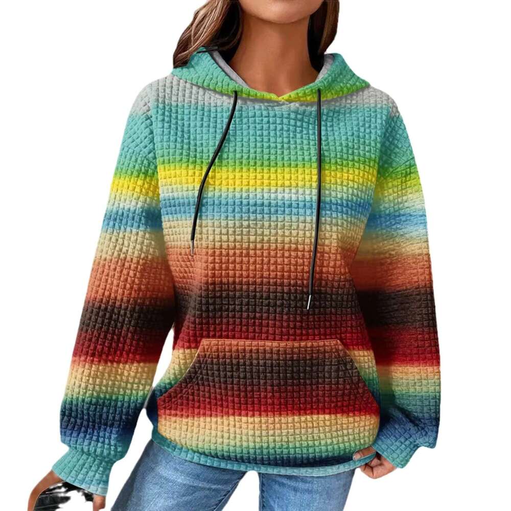 Custom Autumn Winter Womens Long-Sleeved Colourful Print Loose Sweatshirts Tops Quality Hooded Hoodie