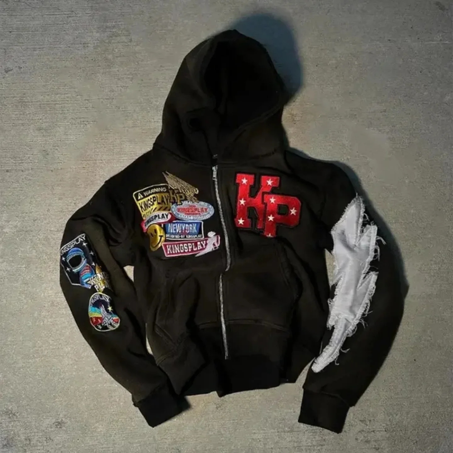 American retro zipper hoodie Y2K clothing mens Harajuku hip-hop cartoon graphics super large hoodie sweater jacket 250228