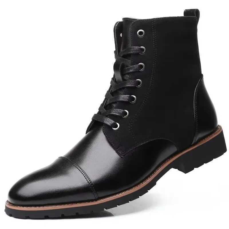 New Designer Fashion Casual Boots for Men Big Size Solid Color Lace Autumn Winter Ankle Boots Male Designer Leather Shoes Male Z250303