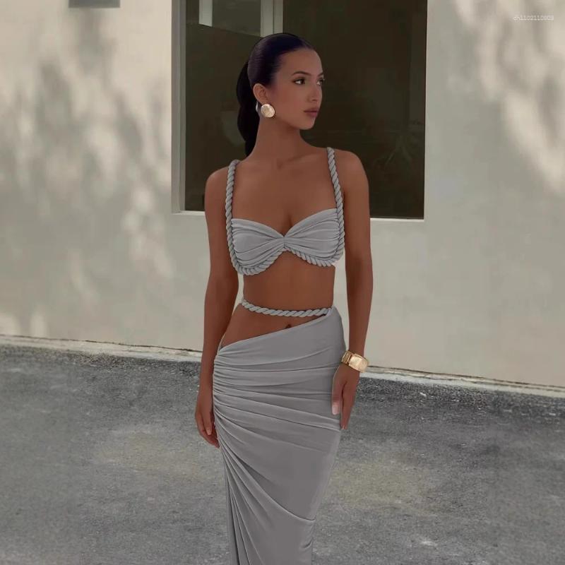 Women's Designer Swimsuit Beach Vacation Style Tanknis 2025 Summer New Arrival - Sexy Backless and Leg-Exposing Halter Top & Bodycon Hip-Wrapping