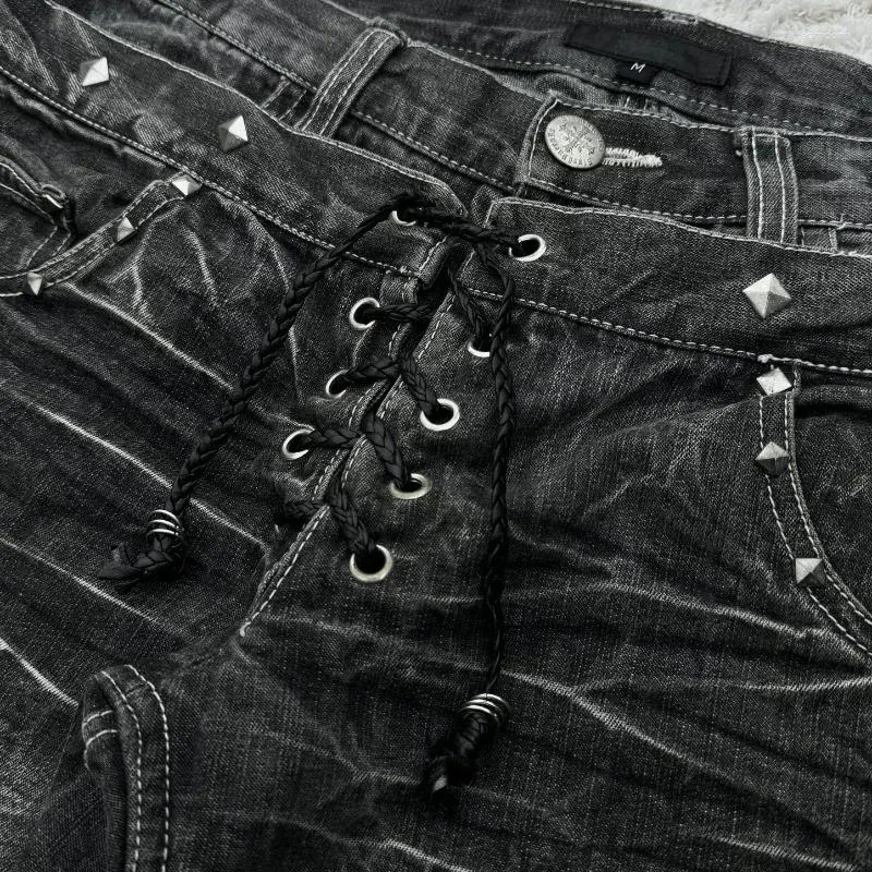 Men's Jeans Y2K Washed Gothic Retro Micro Flared Double Waisted Black Denim Pants Men Women Streetwear High Quality Design Trousers