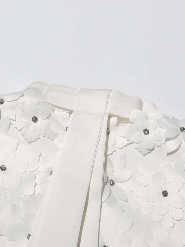 TWOTWINSTYLE Elegant Patchwork Appliques Dress For Women Stand Collar Sleeveless High Waist Spliced Lace Up Chic Dresses Female