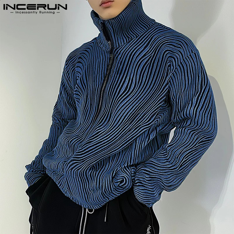 INCERUN Handsome Men Causal Jumper Long Sleeve Hoodies Ziper Printing Sweatshirts Korean Fashion Simple Commute Loose Pullovers 250225