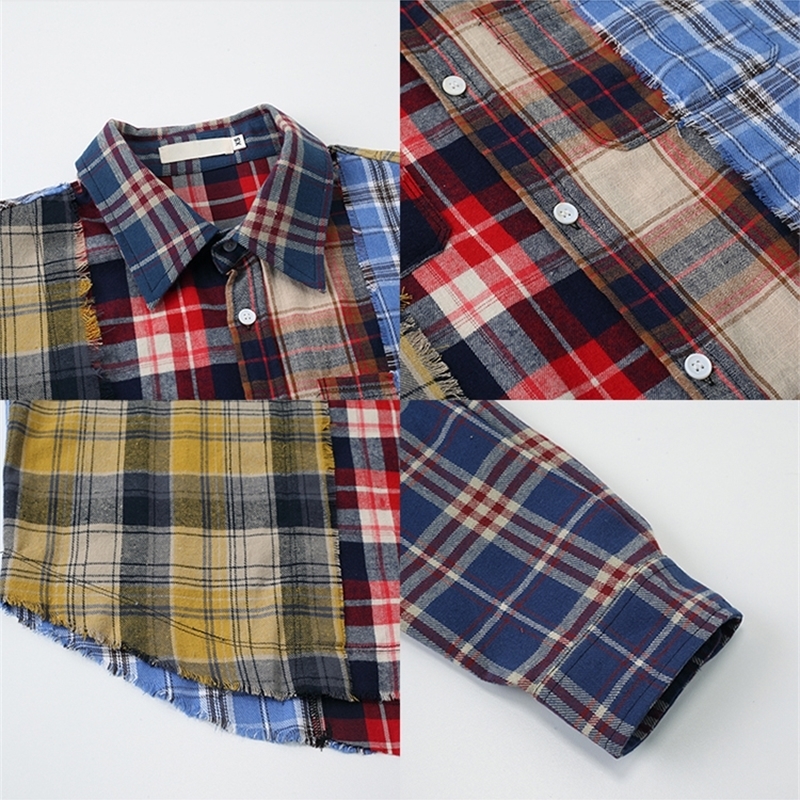 Women Patchwork Plaid Shirts and Blouses Y2k Vintage Korean Harajuku Fashion 90s Elegant Long Sleeve Polo-Neck Shirt Top Clothes 250228