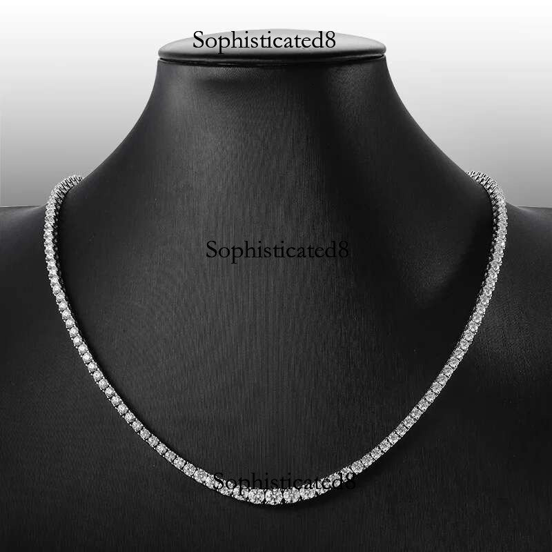 KNOBSPIN D Color Moissanite Tennis Sterg Sliver Plated Gold Necklace for Woman Man Hiphop Party Jewelry