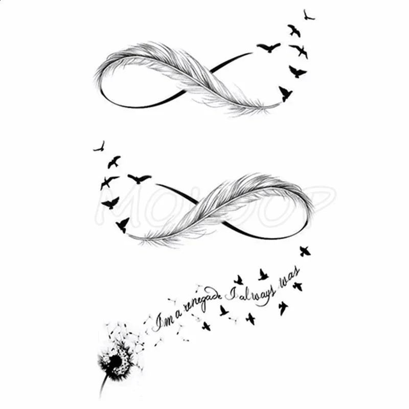 Feather Bird 8 Element Pattern Dandelion Temporary Tattoo Sticker Tattoos for Women Men Body Makeup Waterproof Stickers 250219