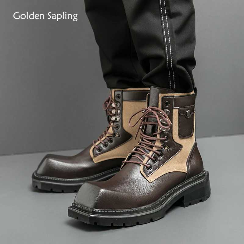 Golden Sapling Punk Style Mens Boots Fashion Leather Shoes Platform Shoes Casual Business Party Ankle Boots Mens Casual Shoes Z250303