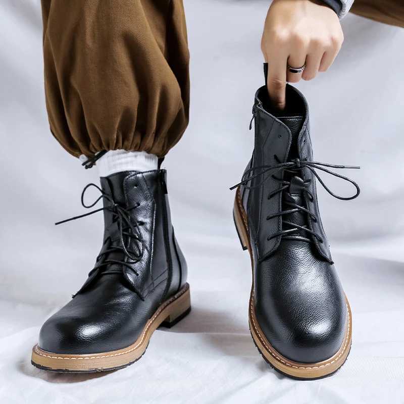 Mens Leather Waterproof Lace Up Chukka Ankle Boots Oxford Dress Boots Casual Business Work Daily Shoes For Men Z250303