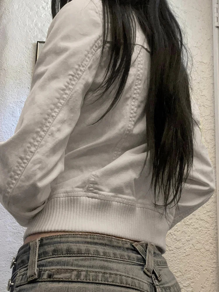 Cuteandpsycho Vintage Zip Up Chic Jackets Autumn Streetwear Pockets Harajuku Solid Coats Casual 2000s Basic Y2K Aesthetic Cloth 250228