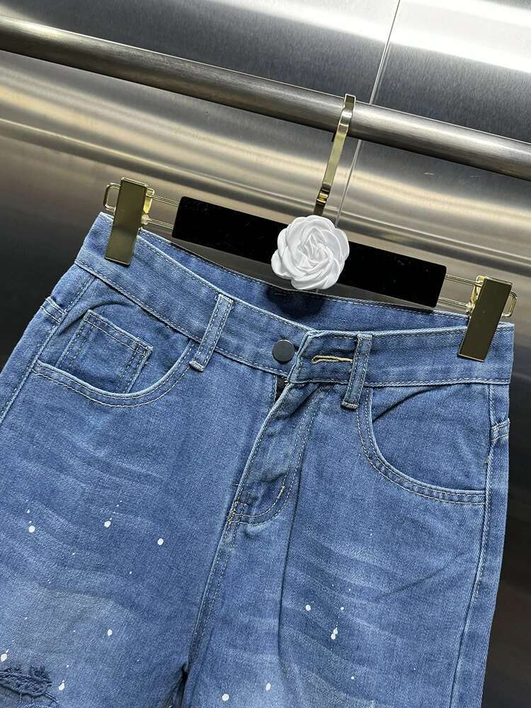 VGH Casual Hollow Out Spliced Lace Solid Jeans For Women High Waist Patchwork Pockets Minimalist Loose Wide Leg Pants Female New