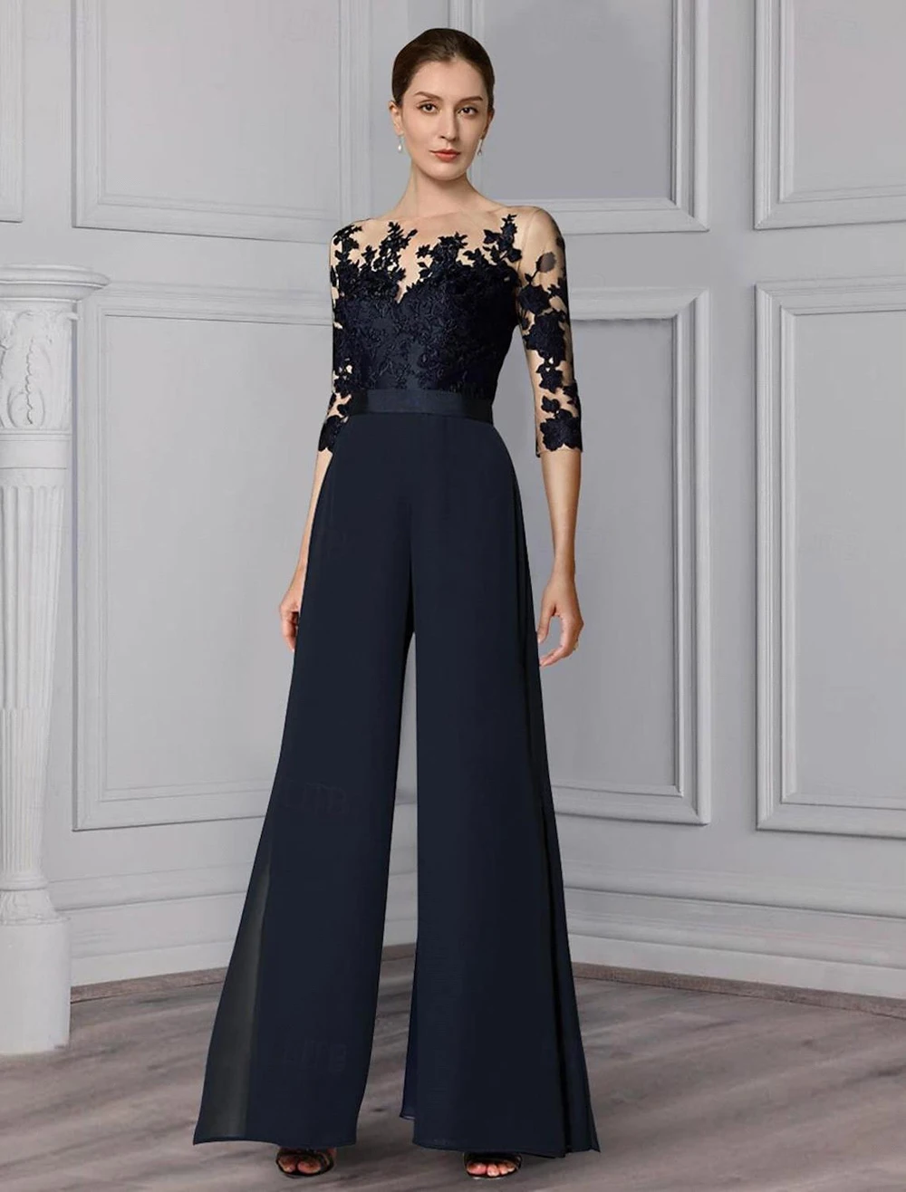 Simple Chiffon Mother Of The Bride Pants Suits With Detachable Skirt Lace Appliques Half Sleeves Long Wedding Party Jumpsuit For Women 2025 Prom Forma
