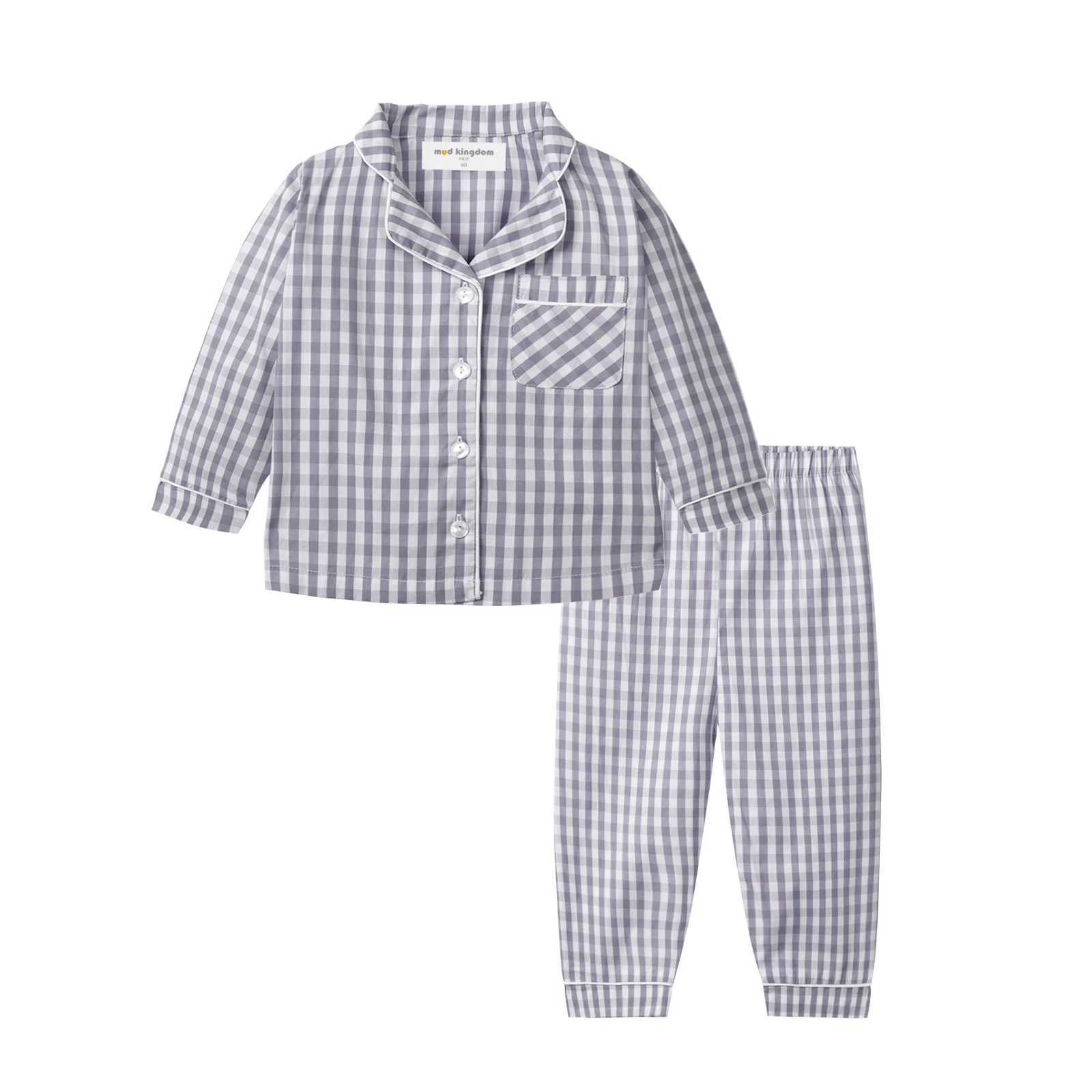 Mudkingdom Boys Girls Long Sleeve Pajamas Set Collared Plaid Cute Homerwear Toddler Pajama Kids Sleepwear Children Clothes PjsT250303