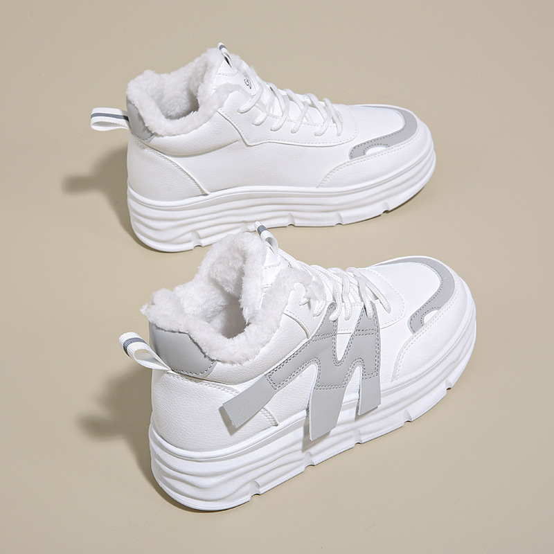Winter Designer s New Velvet High Top White Women's Versatile Height Increasing Thick Sole Warm And Velvet Sports Casual Cotton Fashionable Shoes