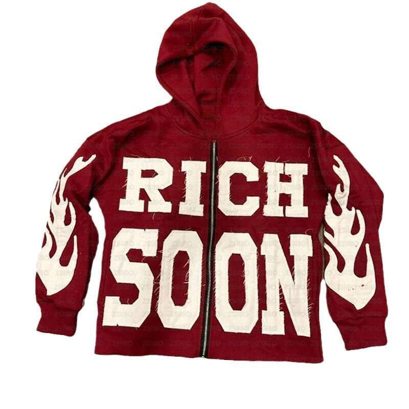 Autumn and winter letter sticker zipper cardigan casual personality trend high street hip-hop style hoodie