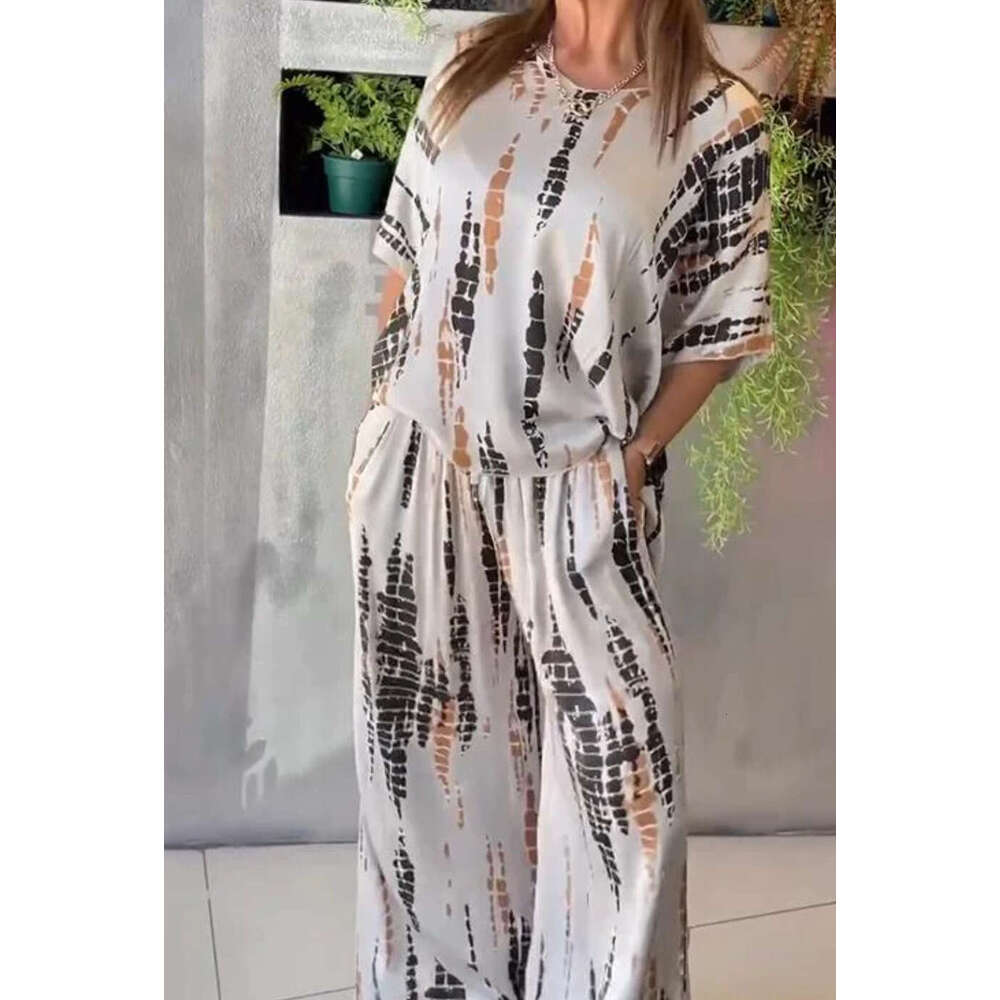 European and American Summer Round Neck Printed Loose Two Piece Set for Women 2025 New Casual Fashion Trendy Clothing